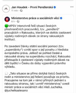 MPSV intenzivně řeší situaci českých přeshraničních pracovníků, tzv. „pendlerů“ pracujících v Rakousku